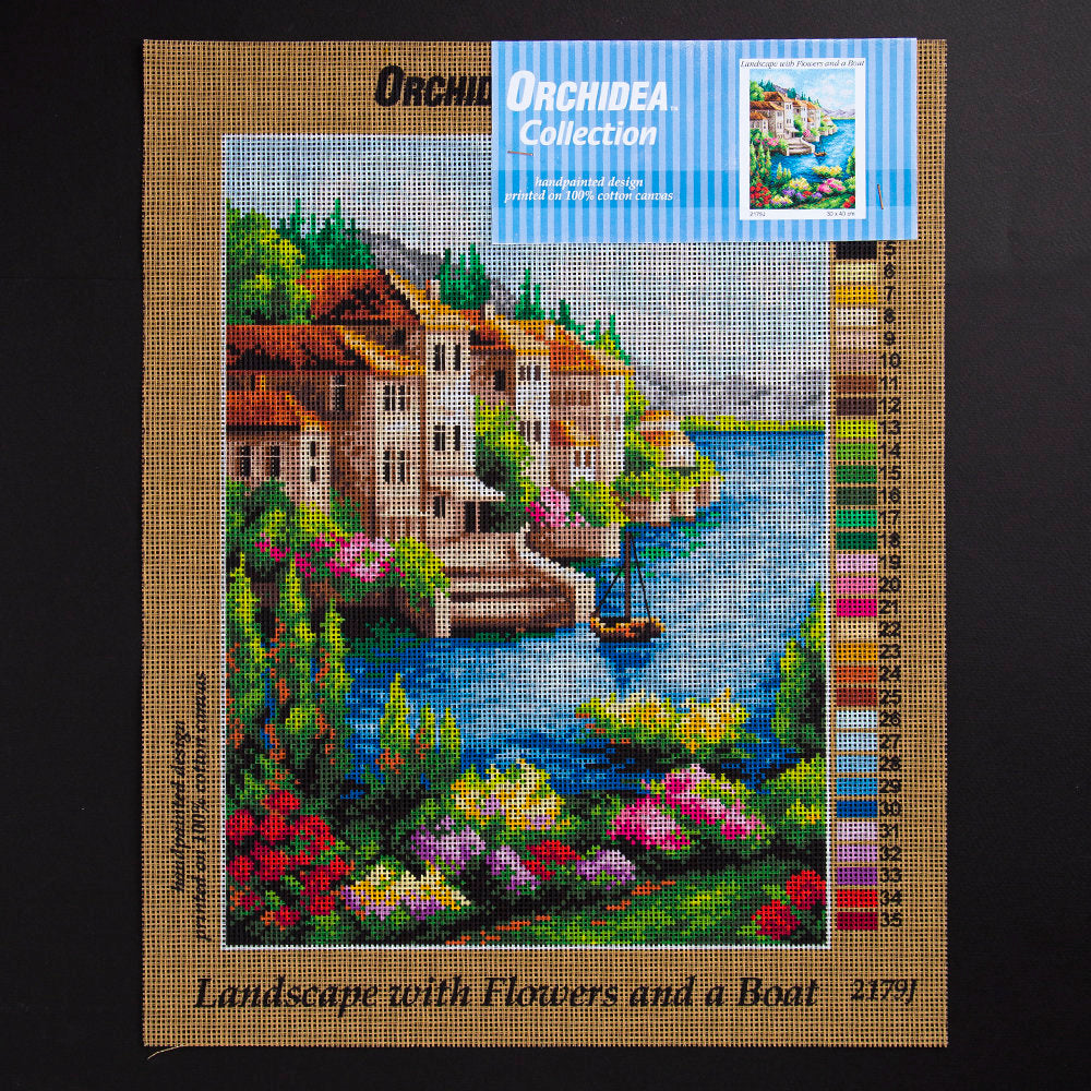 ORCHİDEA 30 x 40 cm Çiçek ve Tekne Baskılı Goblen 2179J